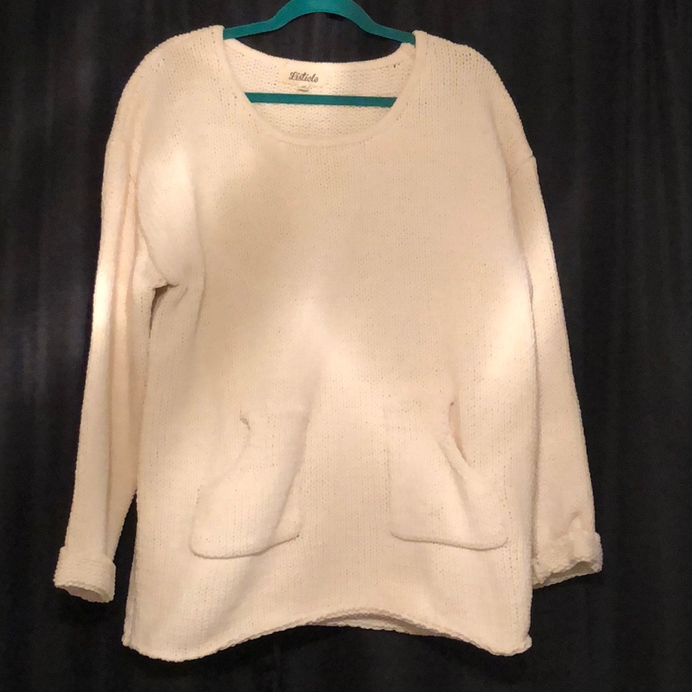 Oversized white knit sweater
